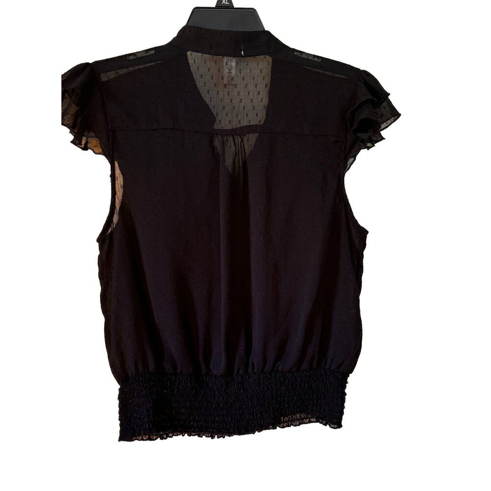 Ambiance Apparel Ladies large Semi Sheer short Sleeve Button Up Ruffle Blouse